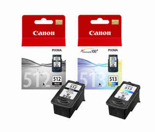 Set of 2 Canon PG-512 (2969B001AA) High Yield Black & CL-513 (2971B001AA) Tri-Colour Inkjet Print Cartridges