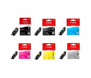 Set of 6 Canon PGI-525-CLI-526 High Yield Black, Black, Cyan, Magenta, Yellow & Grey Inkjet Print Cartridges