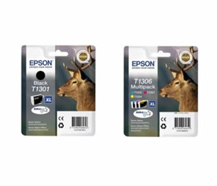 Set of 4 Epson T130SET40 (Stag) Extra High Yield Black (T130140), Cyan (T130240), Magenta (T130340) & Yellow (T130440) Inkjet Print Cartridges