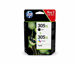 Set of 2 HP 305XL (6ZA94AE) High Yield Black (3YM62AE) & Tri-Colour (3YM63AE) Inkjet Print Cartridges