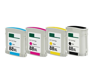 Set of 4 Compatible HP 88XL High Yield Black (C9396AE), Cyan (C9396AE), Magenta & Yellow (C9393AE) Inkjet Print Cartridges