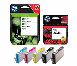 Set of 5 HP 364XL High Yield Black, Photo Black, Cyan, Magenta & Yellow Inkjet Print Cartridges