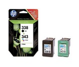 Set of 2 HP 338 + 343 (SD449EE) Black & Tri-Colour Inkjet Print Cartridges
