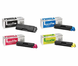 Set of 4 Kyocera TK-590  Black (1T02KV0NL0), Cyan (1T02KVCNL0),  Magenta (1T02KVBNL0) & Yellow (1T02KVANL0) Laser Toner Print Cartridges