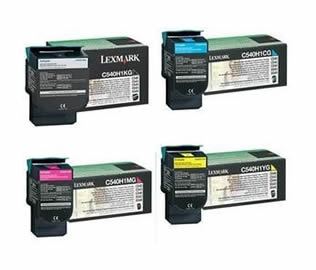 Set of 4 Lexmark 0C540H1SETG High Yield Black (0C540H1KG), Cyan (0C540H1CG), Magenta (0C540H1MG) & Yellow 0C540H1YG) Laser Toner Print Cartridges