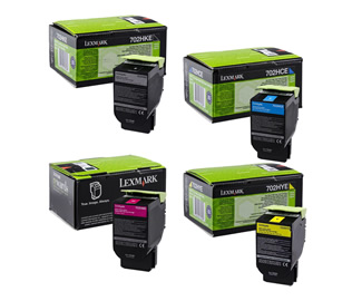 Set of 4 Lexmark 702H High Yield Black (70C2HK0), Cyan (70C2HC0), Magenta (70C2HM0) & Yellow (70C2HY0) Laser Toner Print Cartridges